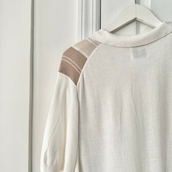 Abercrombie Fitch White Beige Tan Stripe Button Up Knit Polo Collared Shirt XXL - Picture 5 of 11